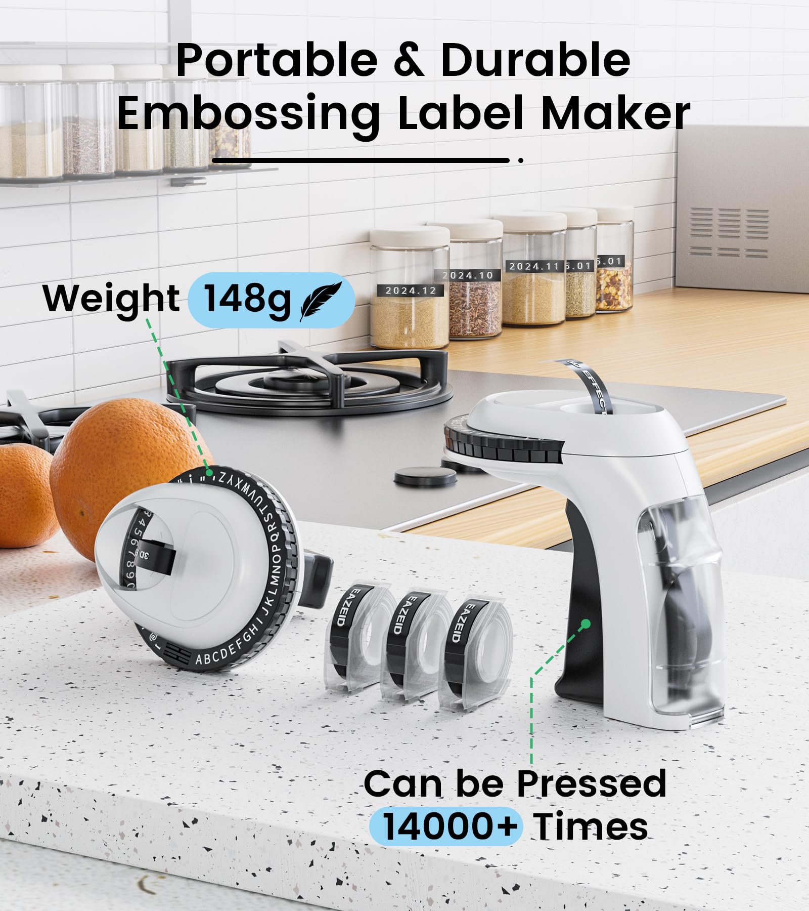 EazeID Embossing Label Maker Machine with Tapes, Vintage Embossed Label Maker, Retro Embosser Labeler with 3 Rolls Labels Waterproof for Home Office Kids DIY Crafting Scrapbooking Supplies, Black