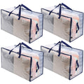 VENO Heavy Duty Extra Large Foldable Storage Bags with Zippers & Carrying Handles, Storage Containers Organizer Tote, Moving Boxes for College Dorm, Travel, Camping, Reusable (Clear, 4 Pack)