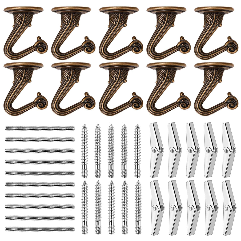SEISSO 10 Sets Ceiling Hooks - Heavy Duty Metal Swag Hook with Hardware and Toggle Wings for Hanging Plants Ceiling Installation Cavity Wall Fixing Brass