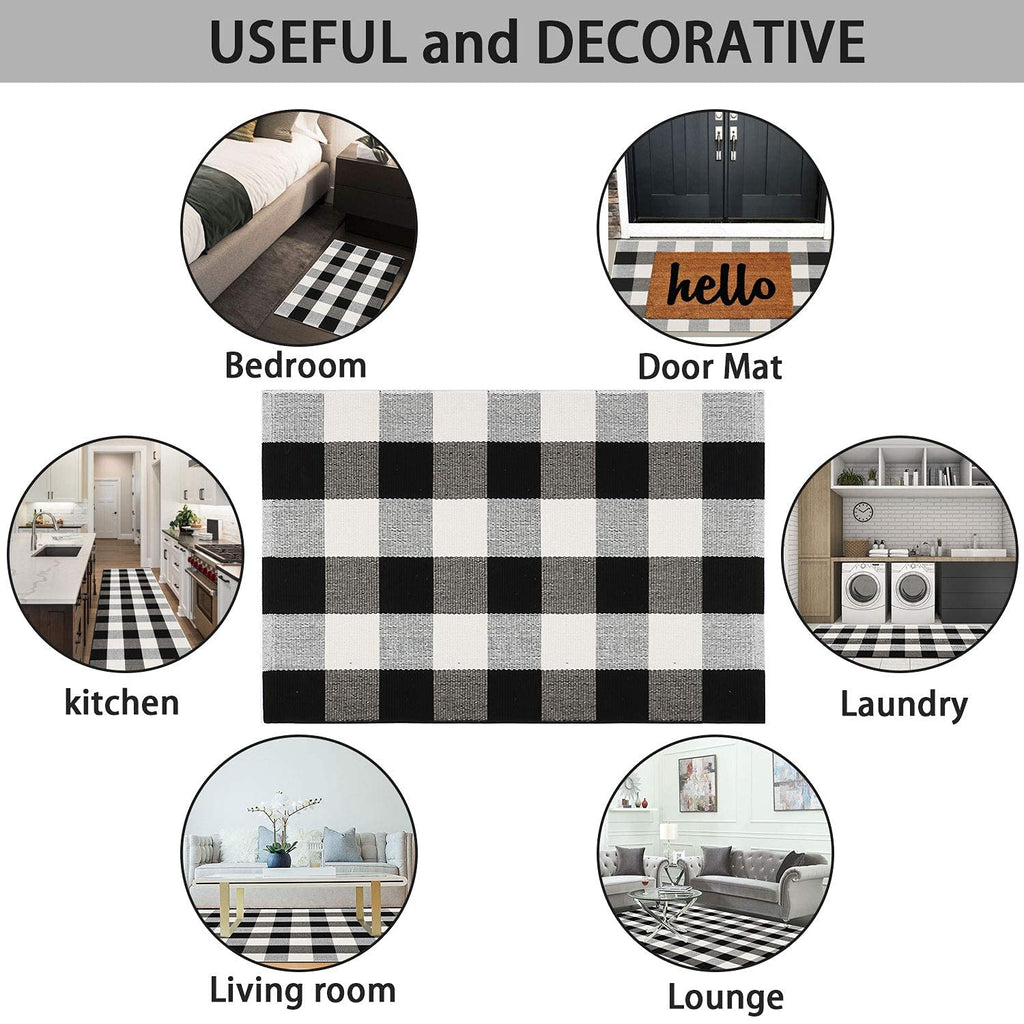 Cekene Buffalo Plaid Outdoor Checkered Rug 2x4.2ft Buffalo Plaid Rug Cotton Woven Washable Front Door Mat Indoor Rugs for Entrance Front Porch Patio