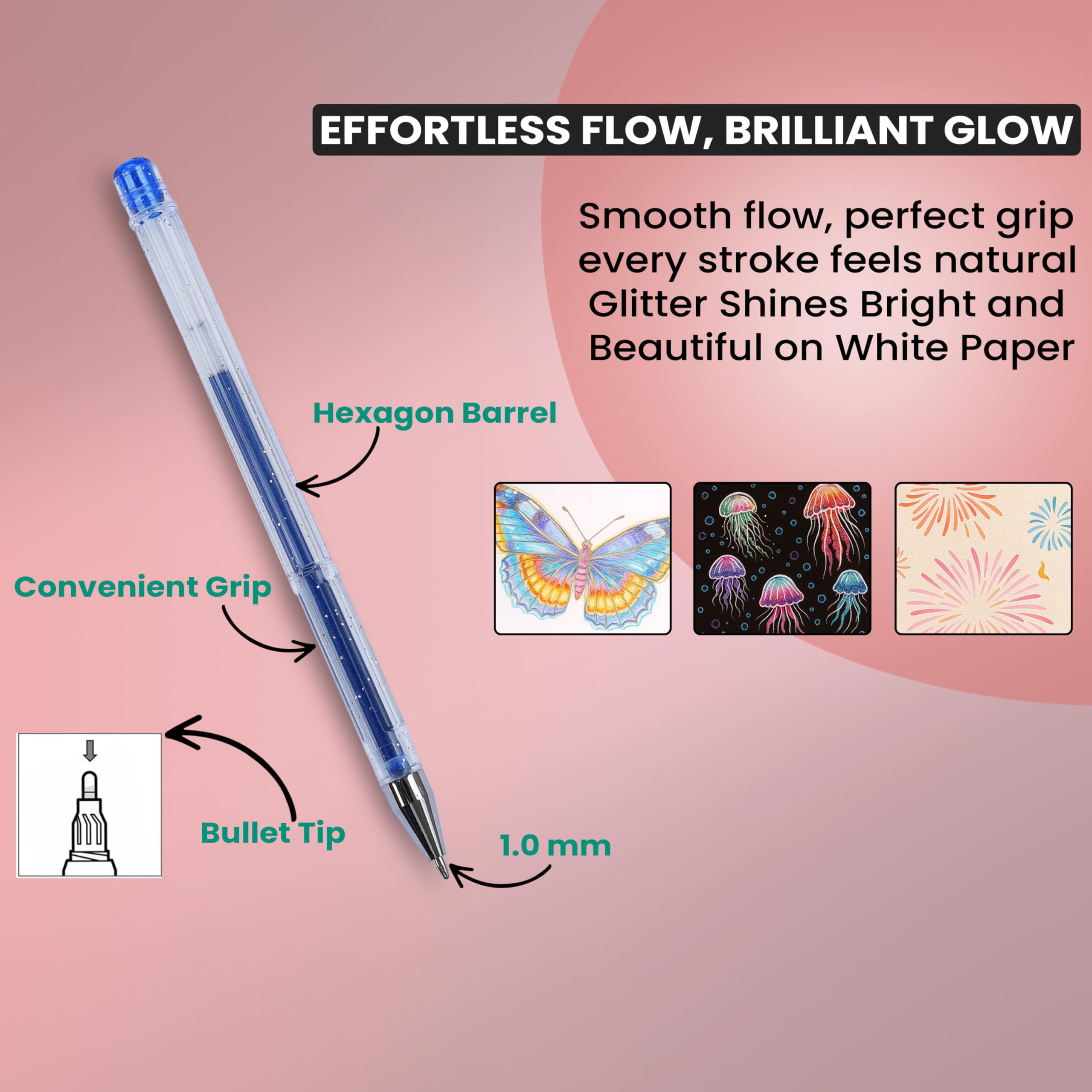 NOTEFUL Glitter Gel Pen Set – Smooth, Vibrant Ink for Art, Journaling, and Crafting with Long-Lasting Sparkle (2 Count (Pack of 24))