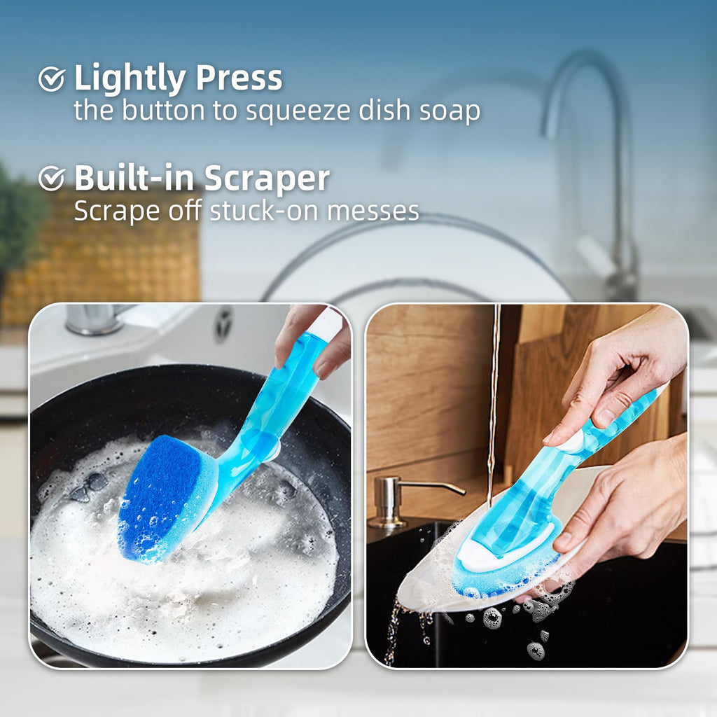 Non Scratch Dish Wand Refills 6 Pack, Dishwand Refill Replacement Sponge Heads, Heavy Duty Dishwashing Scrub Dispensing Brush with Handle, Soap Dispenser Scrubber Cleaning Tool for Kitchen Dishwasher