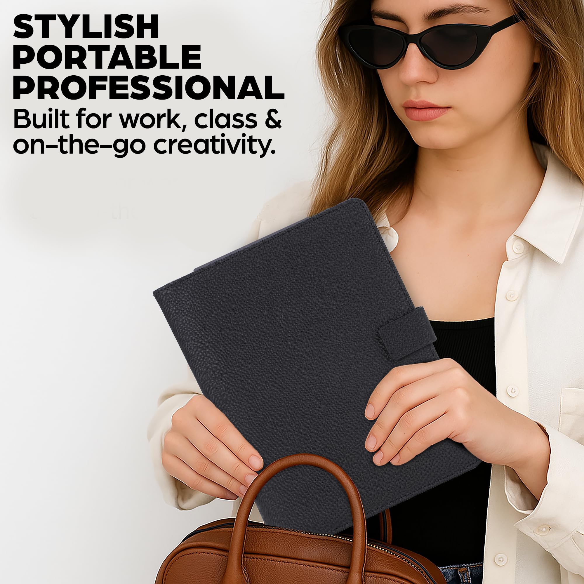 Premium Folio Cover Compatible with Rocketbook Everlast, Wave, Fusion, Panda, Smart Reusable Notebook - Executive Size A5 Portfolio Organizer Multiple Pockets & Sections Fits 6 x 8.8" Smart Notebook