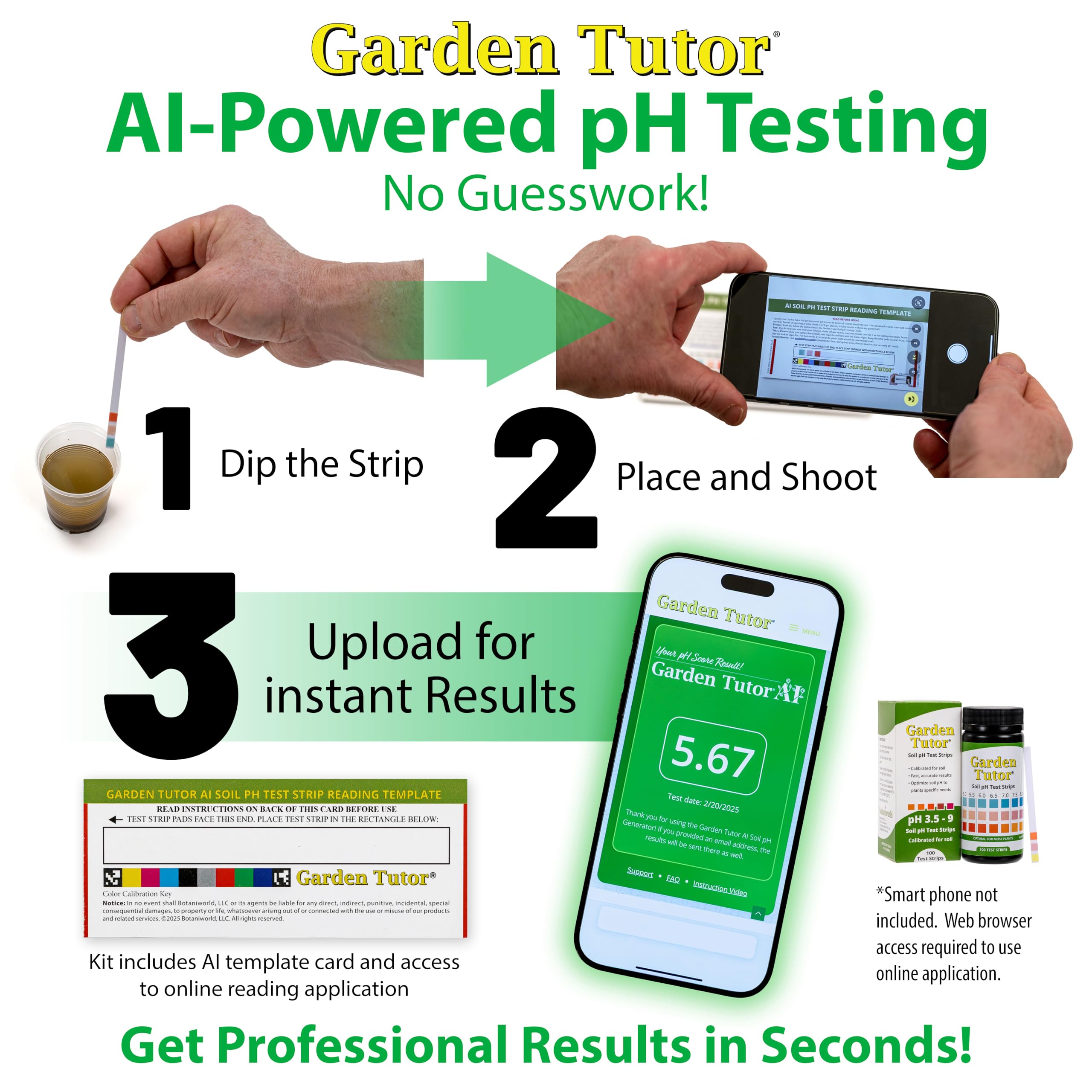 Garden Tutor Soil pH Test Kit (3.5-9 Range) | 100 Soil pH Test Strips