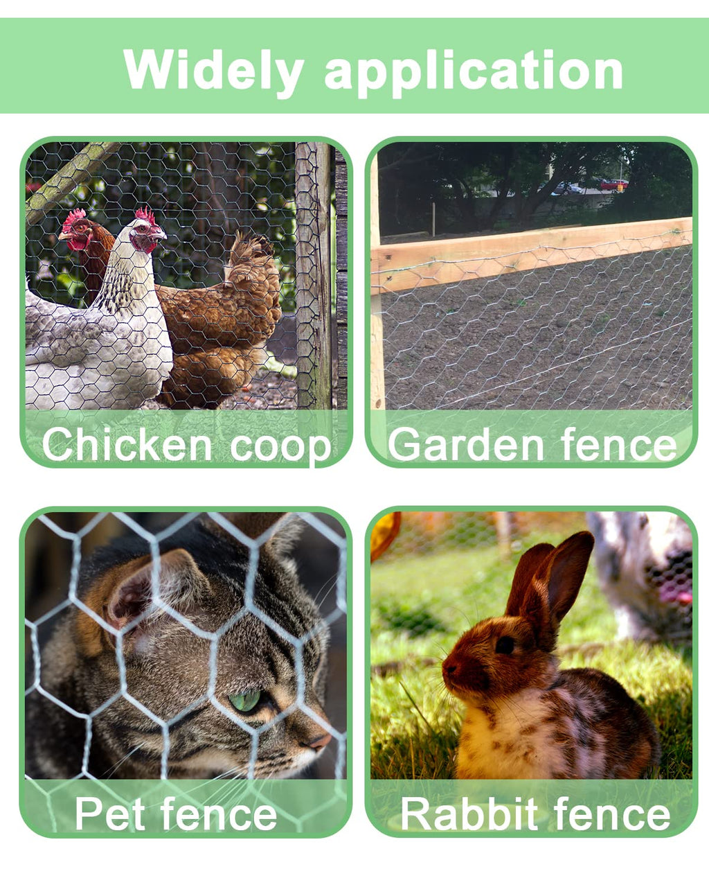 vnesovo Galvanized Chicken Wire Mesh - 16.5 in×33 FT Garden Animal Barrier Fence, 1 inch Mesh Fence for Pet,Rabbit,Poultry