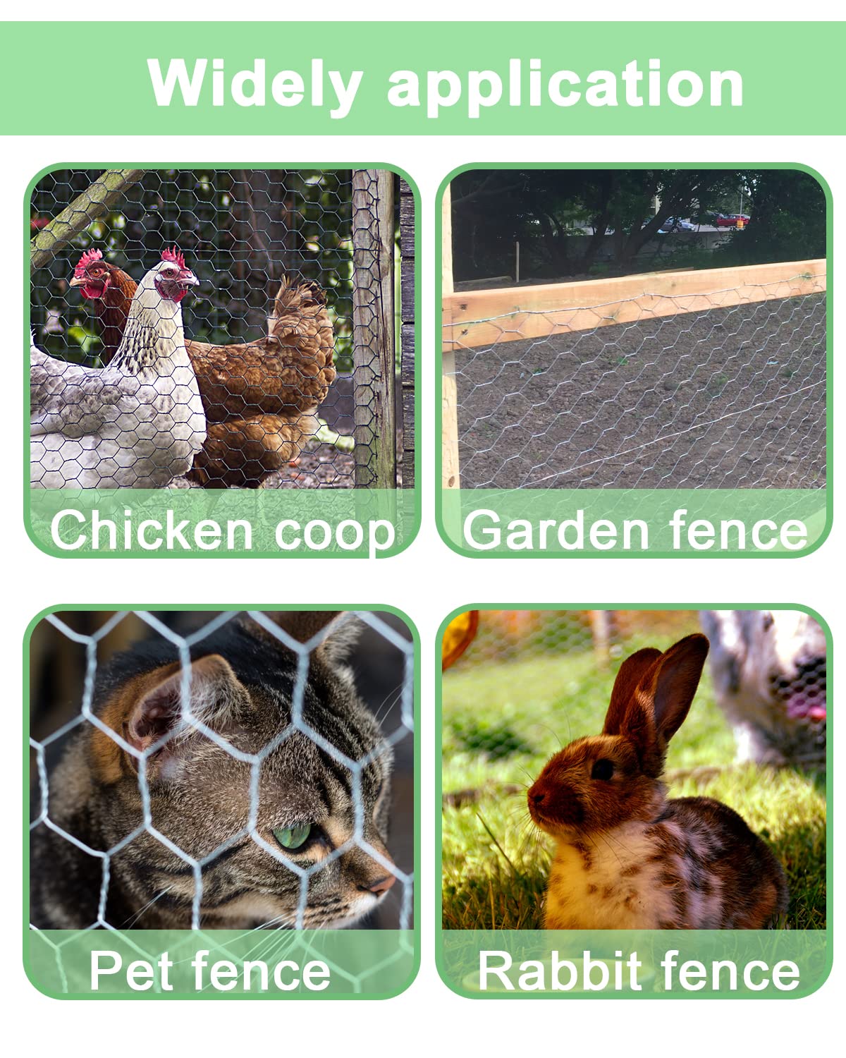 vnesovo Galvanized Chicken Wire Mesh - 16.5 in×33 FT Garden Animal Barrier Fence, 1 inch Mesh Fence for Pet,Rabbit,Poultry