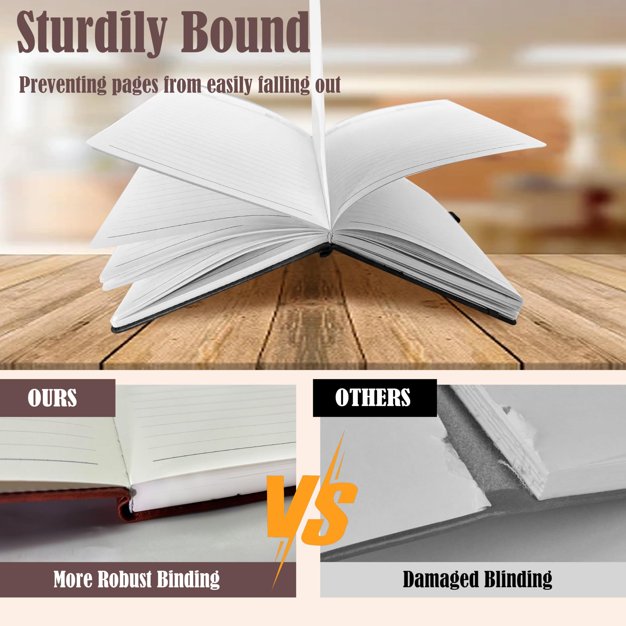 Notebook Journal 2 Pack, A5 Leather Notebooks for Work, School, 100GSM College Ruled Journals Lined Pages, VALIDASS 256 Pages Meeting Hardcover Notebook for Women,Men(Black_Brown)