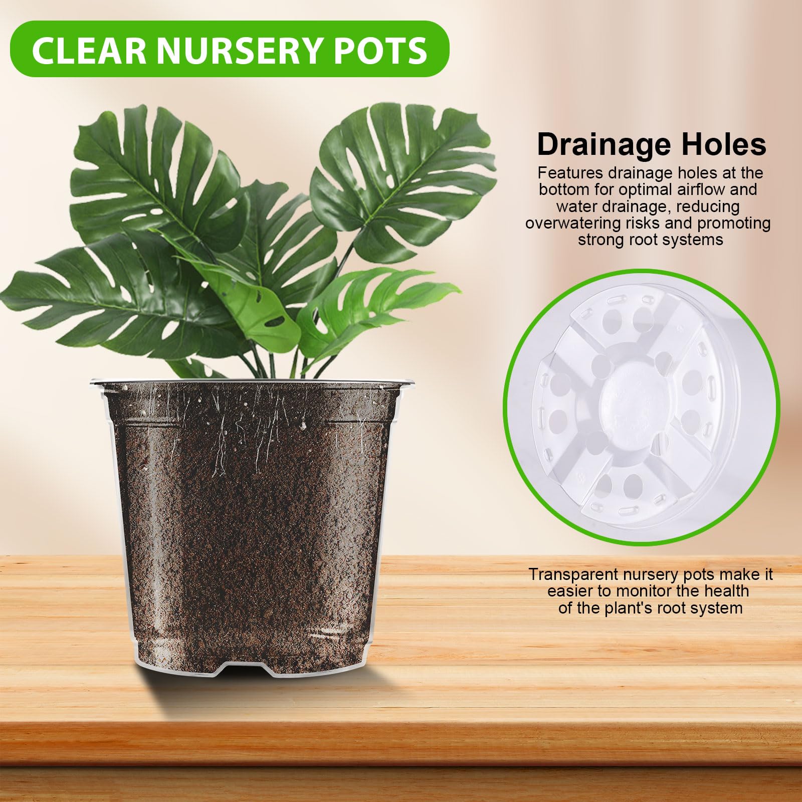Clear Nursery Pots for Plants, 36 Pack 3.5/4/5 inch Plastic Plant Pot with Drainage Holes High Transparency Seedling Planter for Seed Starter