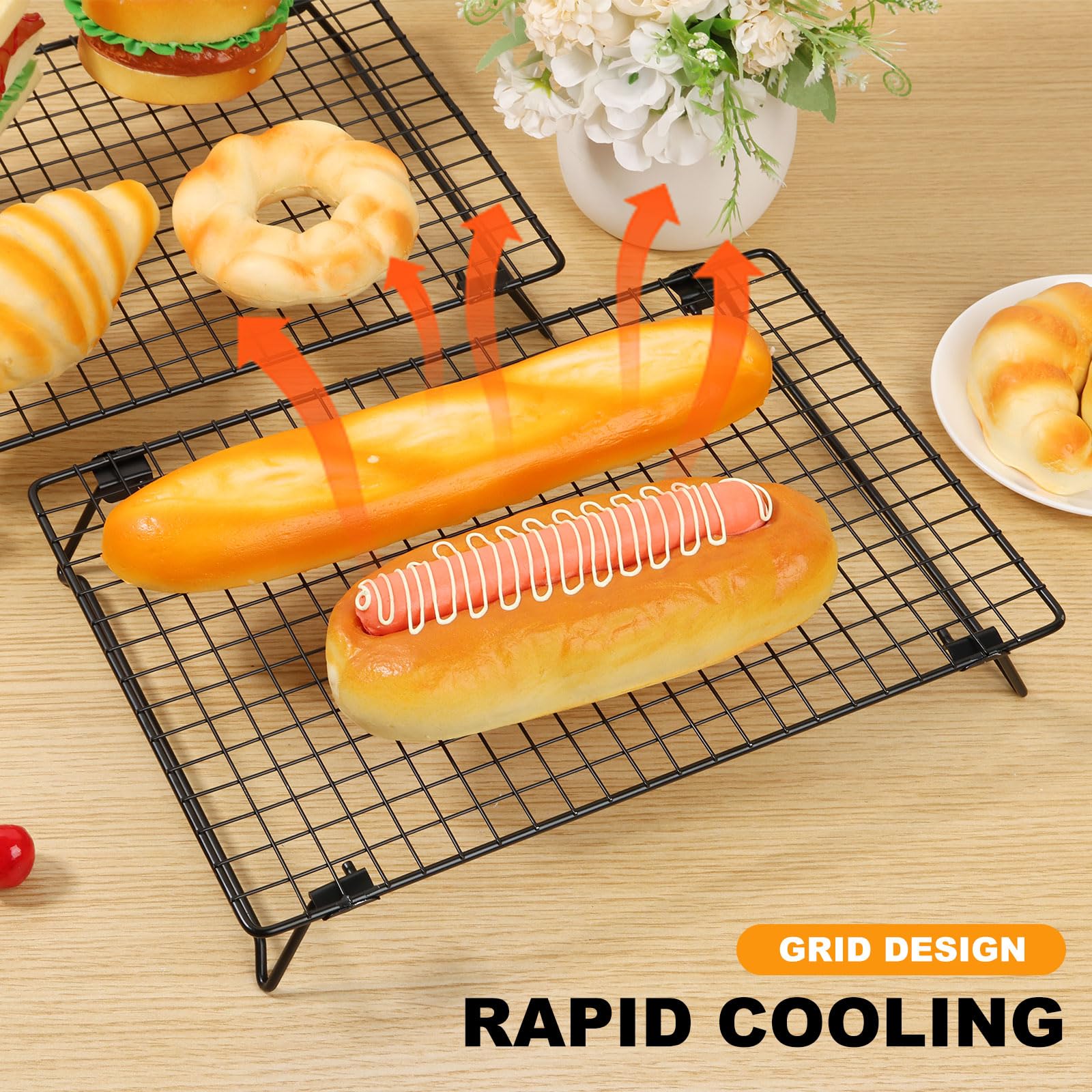 2 Pcs Cooling Rack for Baking and Cooking 13.4x9.4 inch , Carbon Steel Stackable Cookie Cooling Rack with Collapsible Legs , for Grilling, Wire rack for baking sheet Baked Goods Cake Cookie gadgets