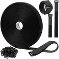 Moyisea 1''x40ft Hook and Loop Straps with 60 Buckles, Adjustable Cable Straps, Free Cut Length, Reusable Nylon Securing Cord Ties for Organizer or Storage, 1in Wide, Black