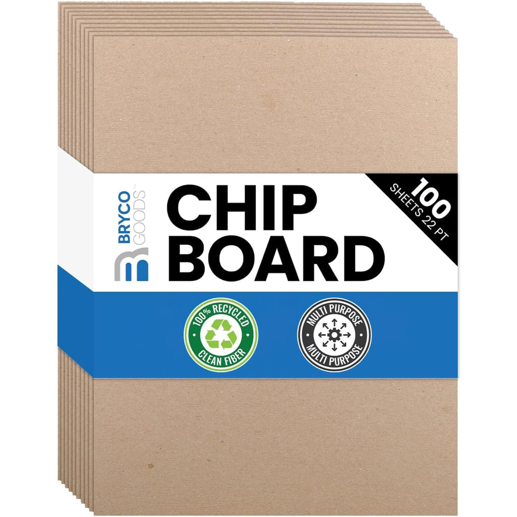 Bryco Goods 8.5" x 11" Chipboard Sheets (Pack of 100) 22 Point Chipboard - Made With 100% Recycled Material - Ideal For Framing Photos, Crafts, DIY - Thick And Durable, Keep Documents Safe In Shipping