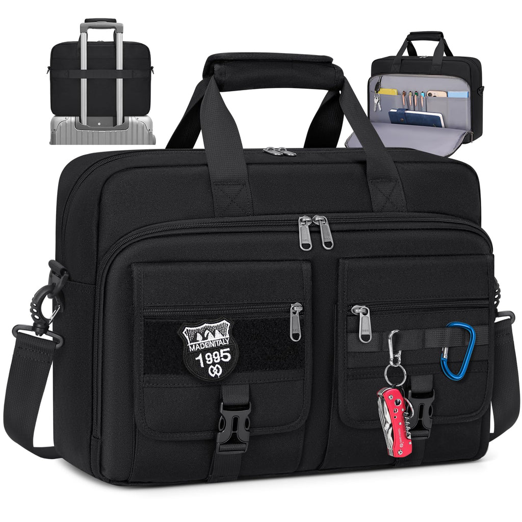 RAINSMORE Tactical Laptop Bag 17.3 Inch Laptop Briefcase Men Business Computer Bag Large Laptop Case Waterproof Military Shoulder Messenger Bag Work Office Travel, Black