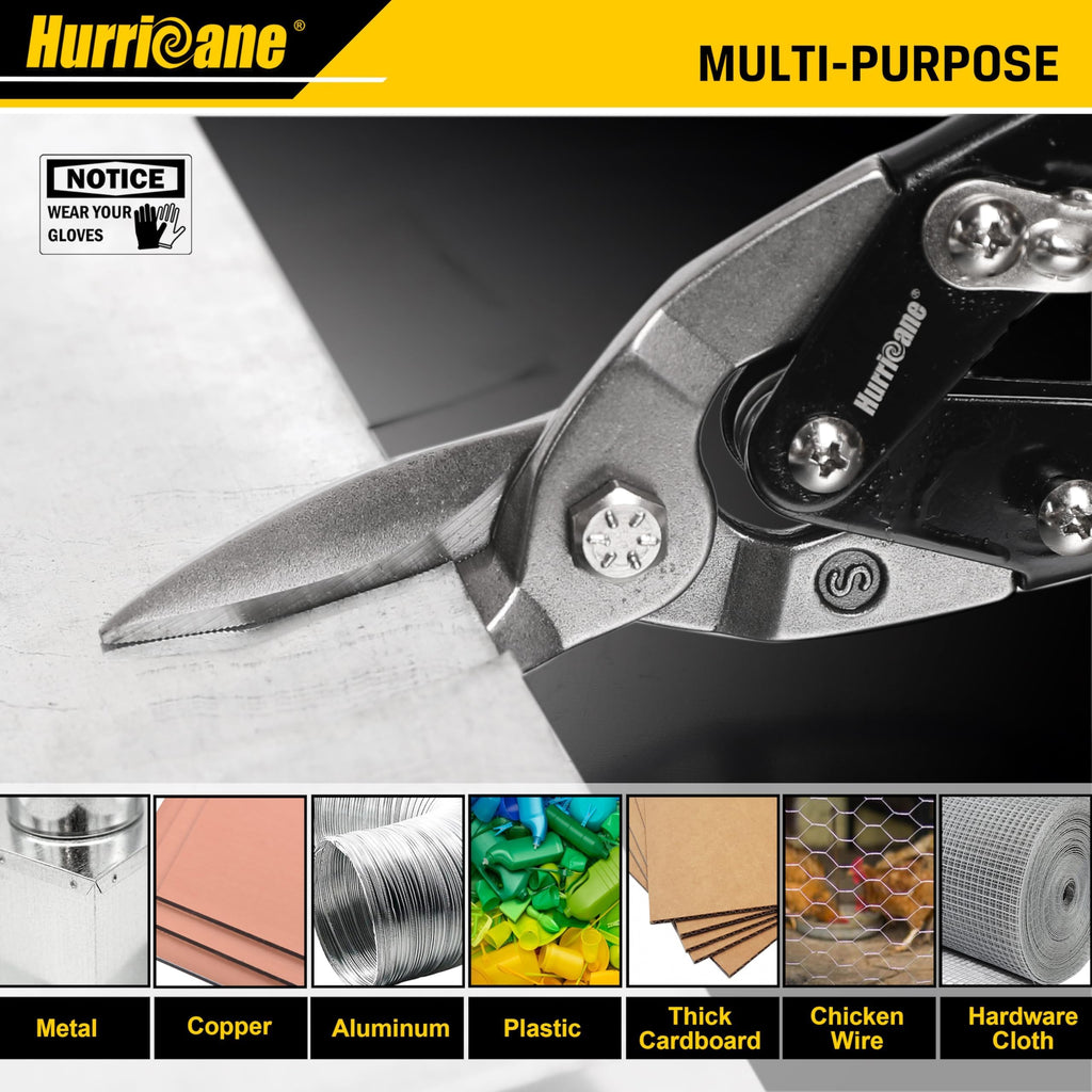 Hurricane 10 Inch Aviation Snips, Straight Cut Metal Shears for Aluminum, Plastic & Thin Gauge Sheet, Regular Sheet Metal Cutter. Ideal for HVAC, Gutter & DIY Projects