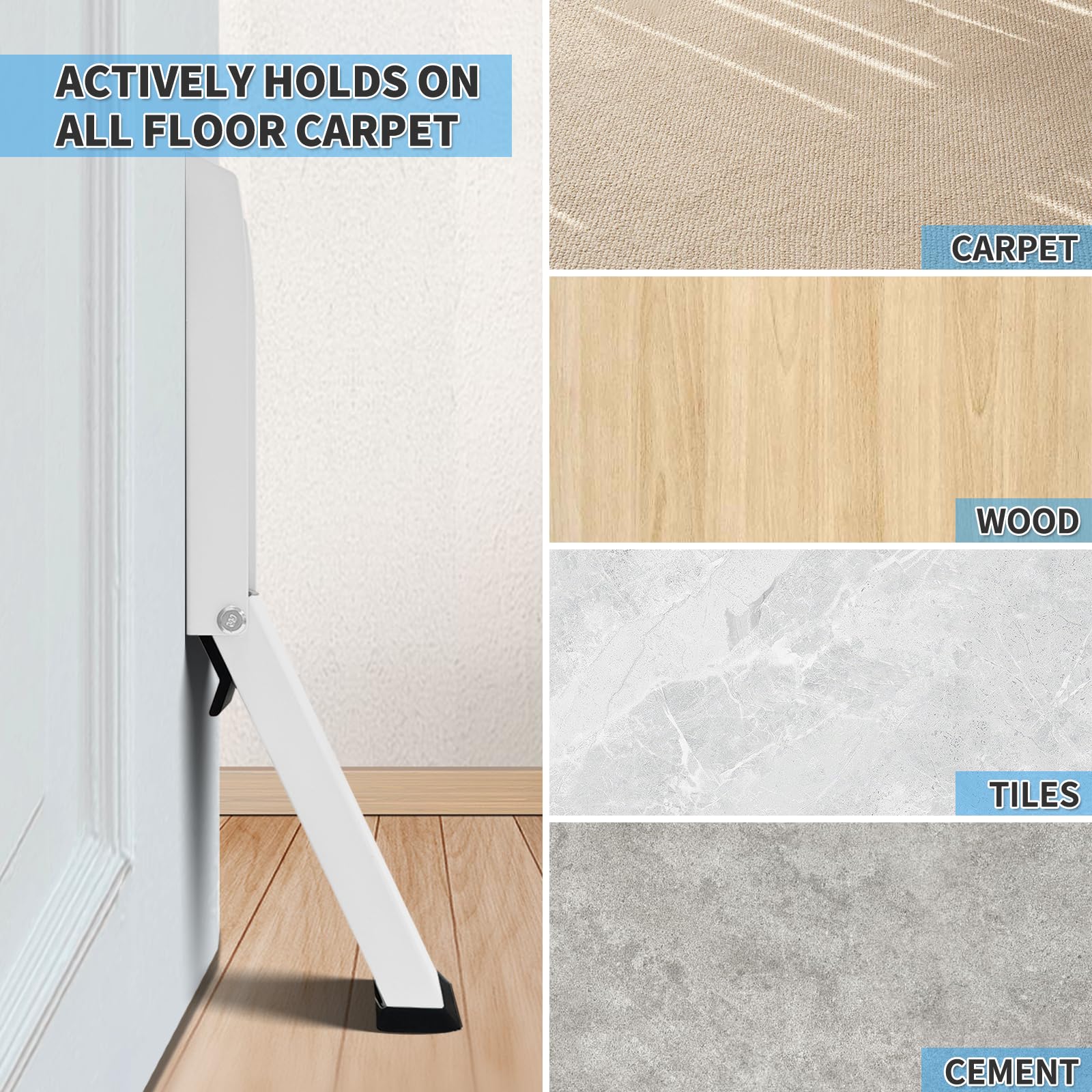Door Stopper,No Drilling DoorsStop,DoorHolder to Keep Doors Open,Kick Down DoorStopper,DoorStops for Bottom of Door,Hold Open Folding Doorstop,Doorstop with Rubber Tips(White)