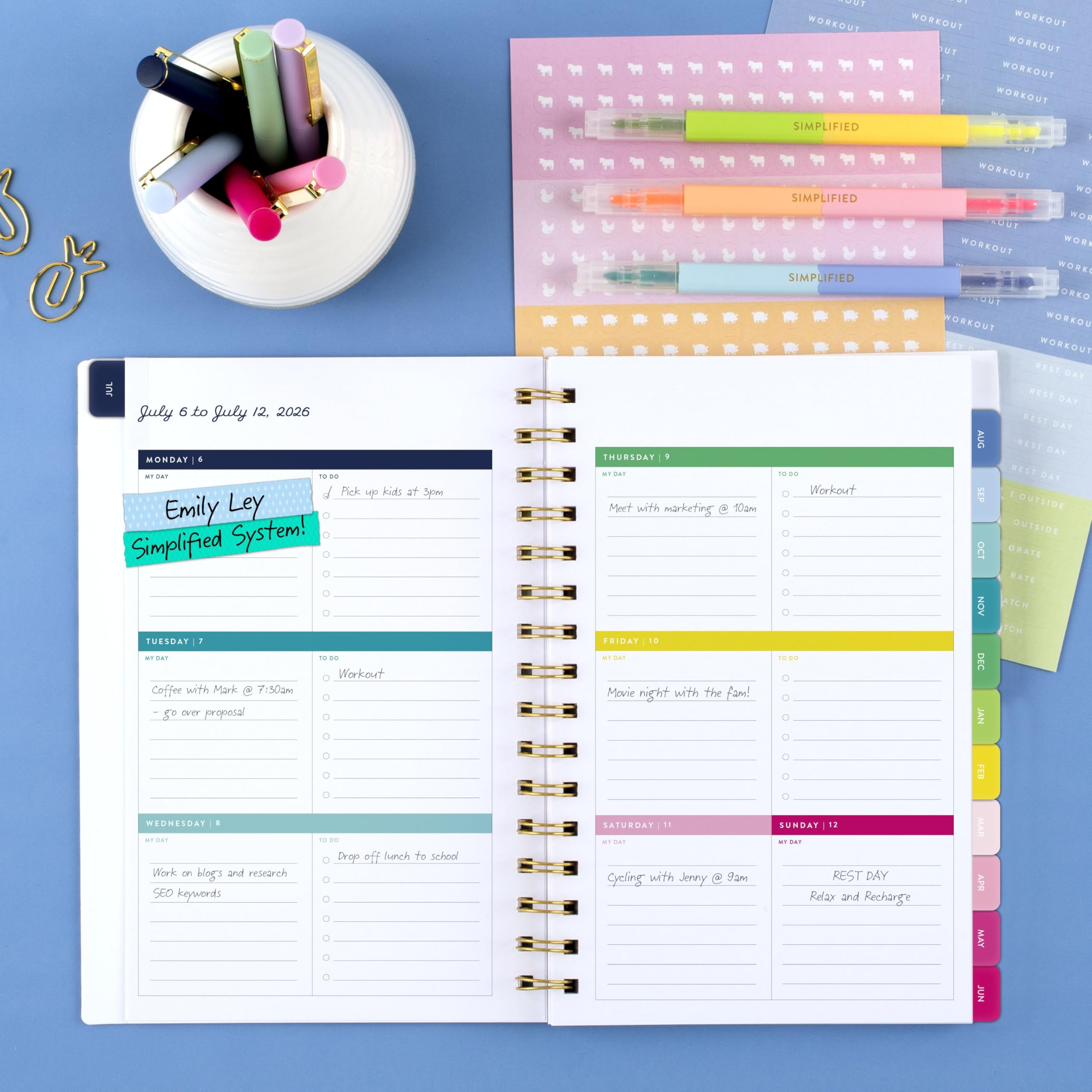 AT-A-GLANCE Planner 2026-2027 Weekly & Monthly Academic 12-Month July-June, 5-1/2" x 8-1/2", Simplified by Emily Ley, Happy Stripe (EL49-200A)