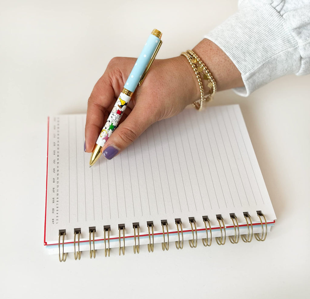Graphique Peanuts Fashion Pen | 5.5” Ballpoint Pen | Refillable Black Ink | Retractable Twist Top | Matching Decorative Box | Comfort Grip for Writing | Office Supplies Accessories