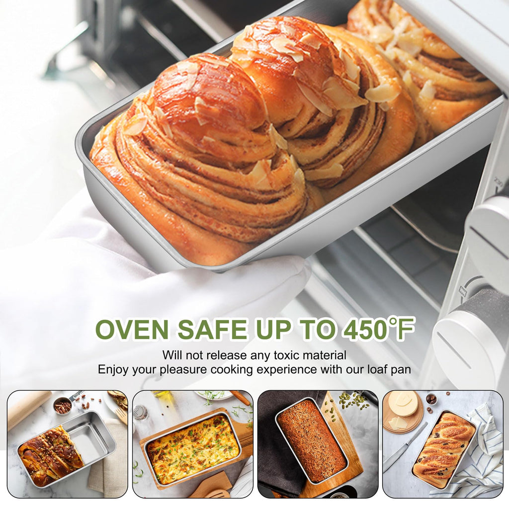 P&P CHEF Loaf Pan Set, 9-inch Bread Pans, Stainless Steel Loaf Toast Baking Pans for Bread Meatloaf Lasagna Cake, Healthy & Non Toxic, Oven & Dishwasher Safe, (Silver, 2Pcs)