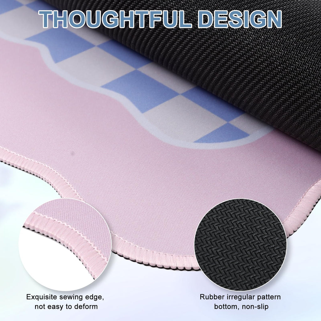 iCasso Cute Desk mat,Extended Large Gaming Mouse Pad Design with Irregular Edges,XXL Soft Lycra Surface Keyboard Mat 15.7X35.4 Inches, Non-Slip Rubber Base Desk Pad for Home Office (Pink Purple)