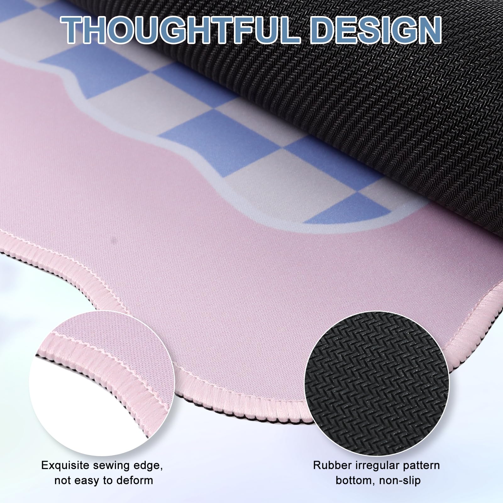 iCasso Cute Desk mat,Extended Large Gaming Mouse Pad Design with Irregular Edges,XXL Soft Lycra Surface Keyboard Mat 15.7X35.4 Inches, Non-Slip Rubber Base Desk Pad for Home Office (Pink Purple)