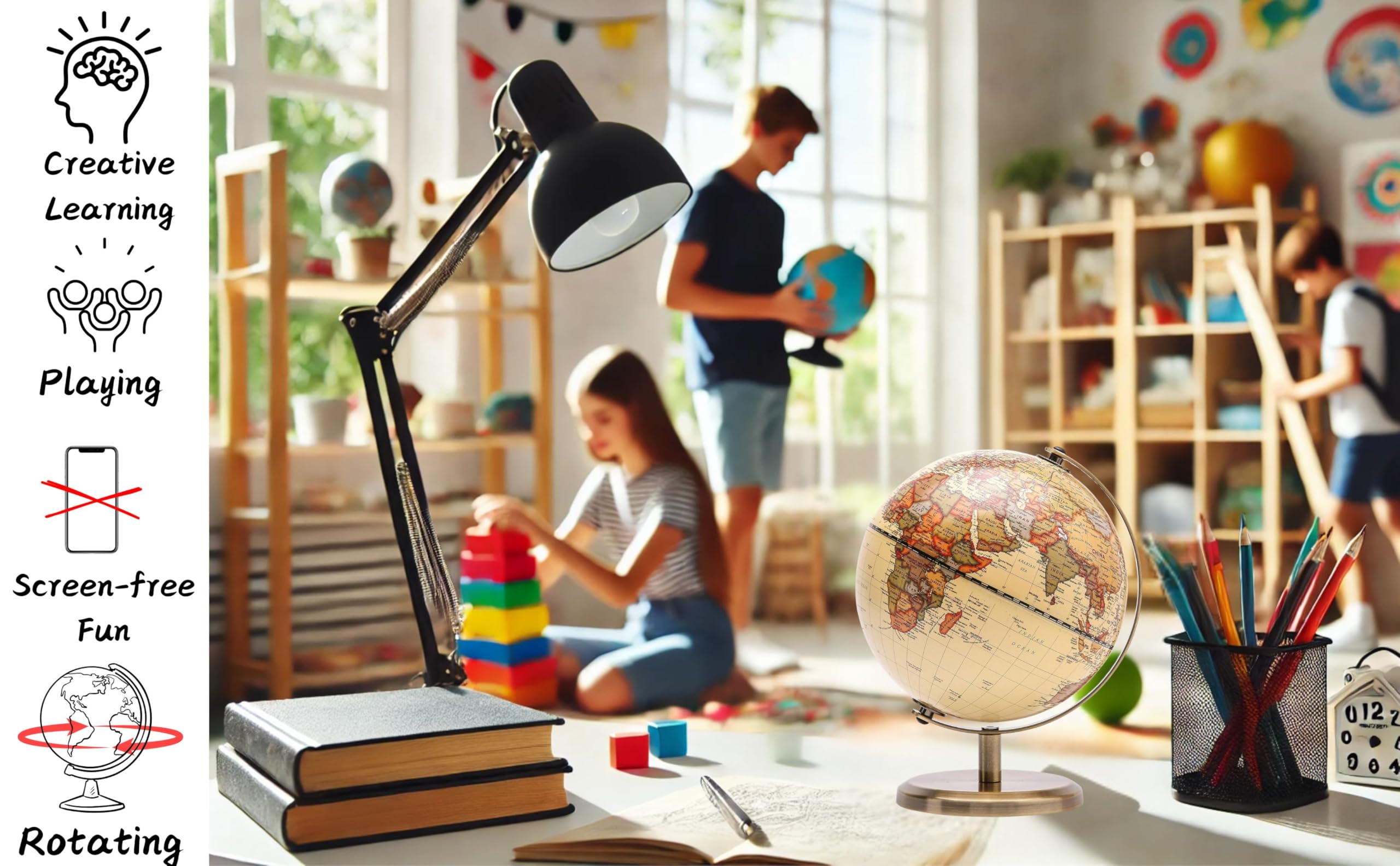 TOPGLOBE 14cm / 5.5 inch Antique Globe Mini World Globe - 14cm / 5.5 inch Diametre Metal Arc and Base Bronzed Colour