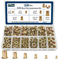 Vifmy SAE Rivet Nut Assortment Kit(240Pcs),#6-32#8-32#10-24 1/4"-20 5/16"-18 3/8"-16 UNC Rivnut Threaded Insert Nut Set,Zinc Plated Finish Carbon Steel Nutsert