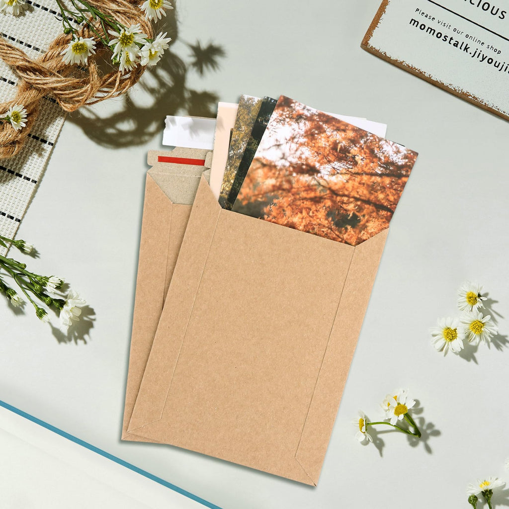 EATHEATY 100 Pack Rigid Mailers 5x7 Inch - Self Seal Stay Flat Photo Envelopes - Heavy Duty Cardboard Mailer for 4x6 5x7 Pictures, Invitations & CDs, Kraft Brown