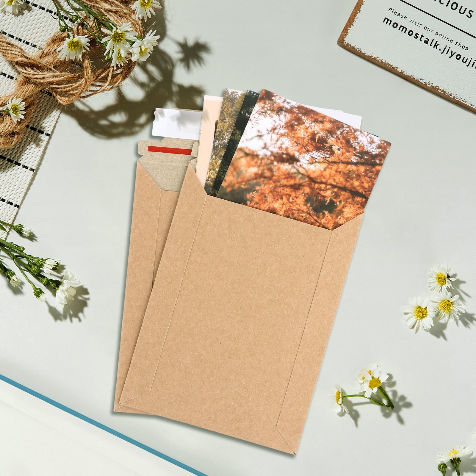 EATHEATY 100 Pack Rigid Mailers 5x7 Inch - Self Seal Stay Flat Photo Envelopes - Heavy Duty Cardboard Mailer for 4x6 5x7 Pictures, Invitations & CDs, Kraft Brown