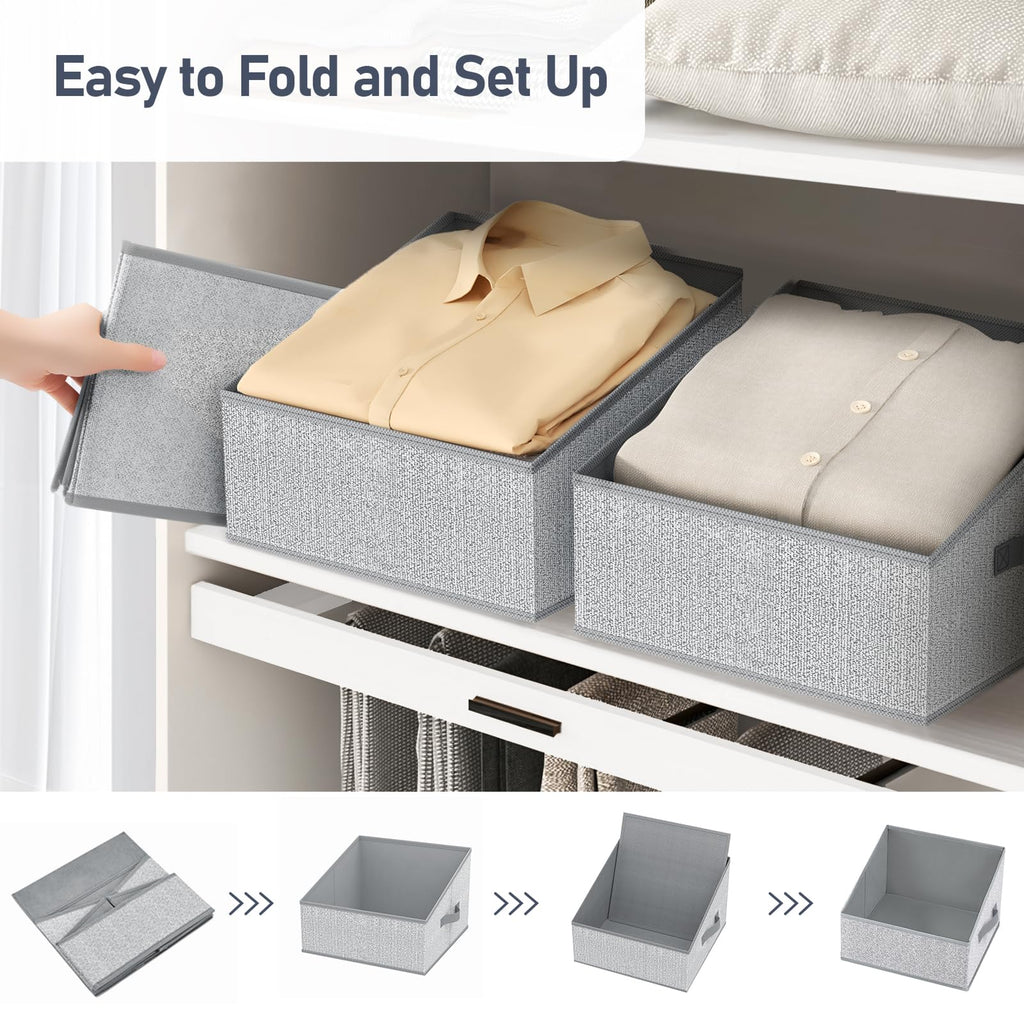 DIMJ Closet Storage Bins Shelves - 6 Pack Foldable Storage Box Trapezoid Closet Cube Organizer, Clothing Containers Basket Organization for Towel, DVD, Dorm - Ant Grey