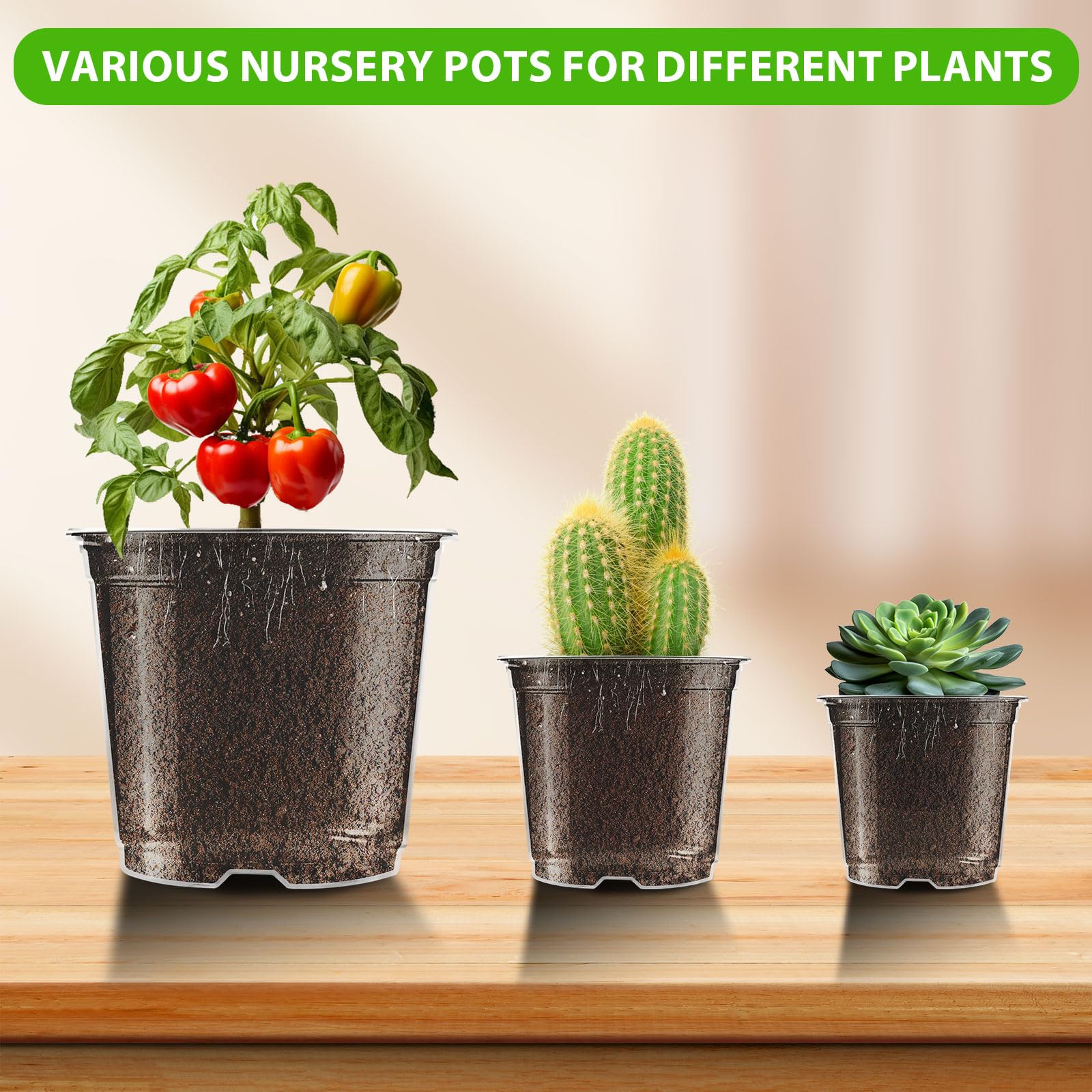 Clear Nursery Pots for Plants, 36 Pack 3.5/4/5 inch Plastic Plant Pot with Drainage Holes High Transparency Seedling Planter for Seed Starter