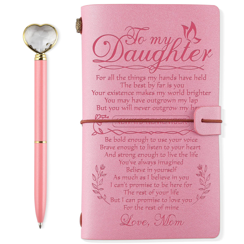 PRSTENLY Daughter Gift from Mom Leather Journal with Heart Diamond Pen Set, to My Daughter Gifts 140 Page Refillable Journal Notebooks, Graduation Christmas Birthday Gift for Daughters from Mom