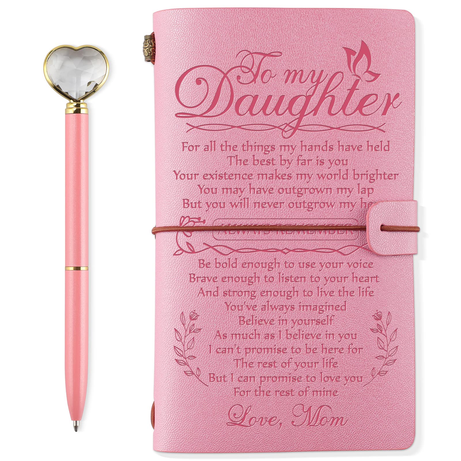 PRSTENLY Daughter Gift from Mom Leather Journal with Heart Diamond Pen Set, to My Daughter Gifts 140 Page Refillable Journal Notebooks, Graduation Christmas Birthday Gift for Daughters from Mom