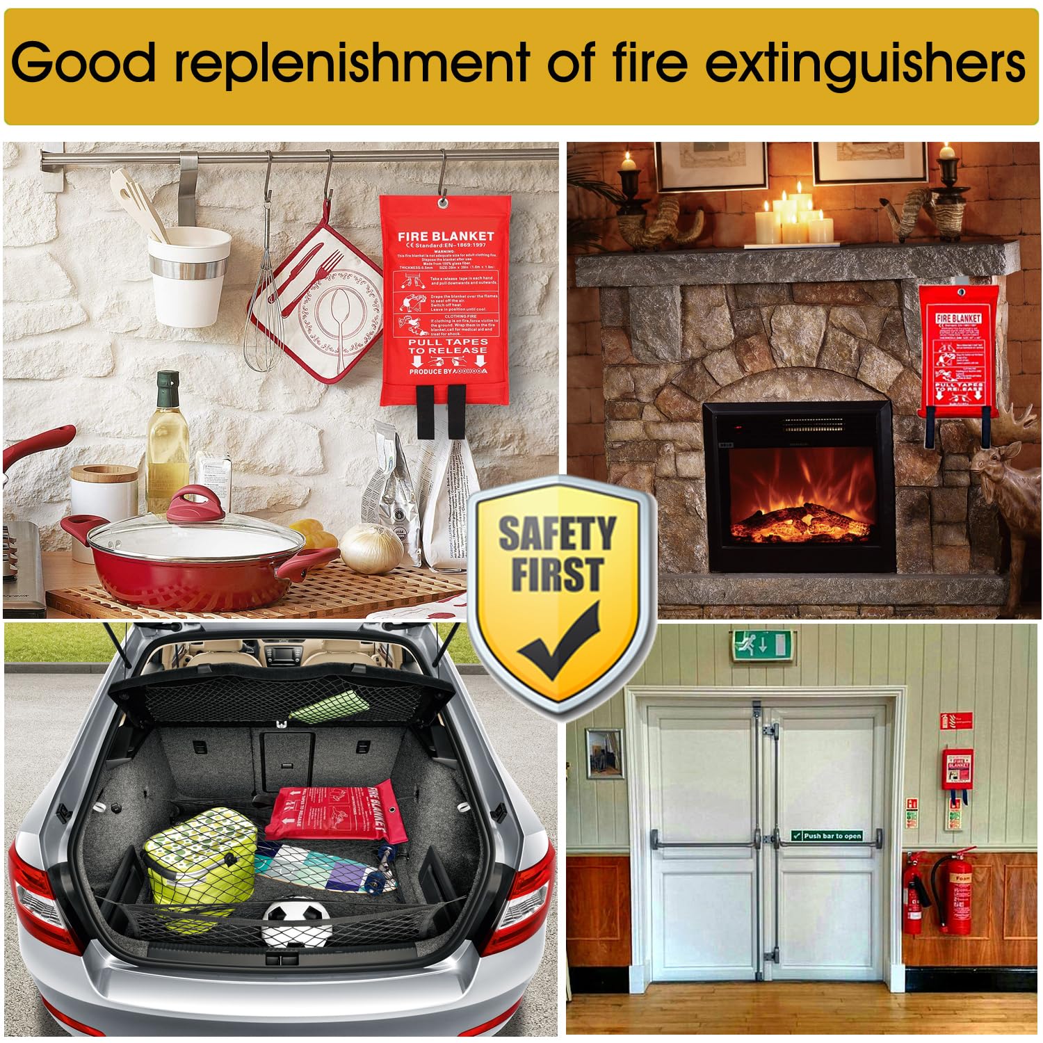 Fire Blanket for Kitchen Home Emergency - Fiberglass Blankets Fire Survival Suspension Flames Retardant Extinguisher for Stove Car Garage Office Camping Caravan BBQ School Fire Safety