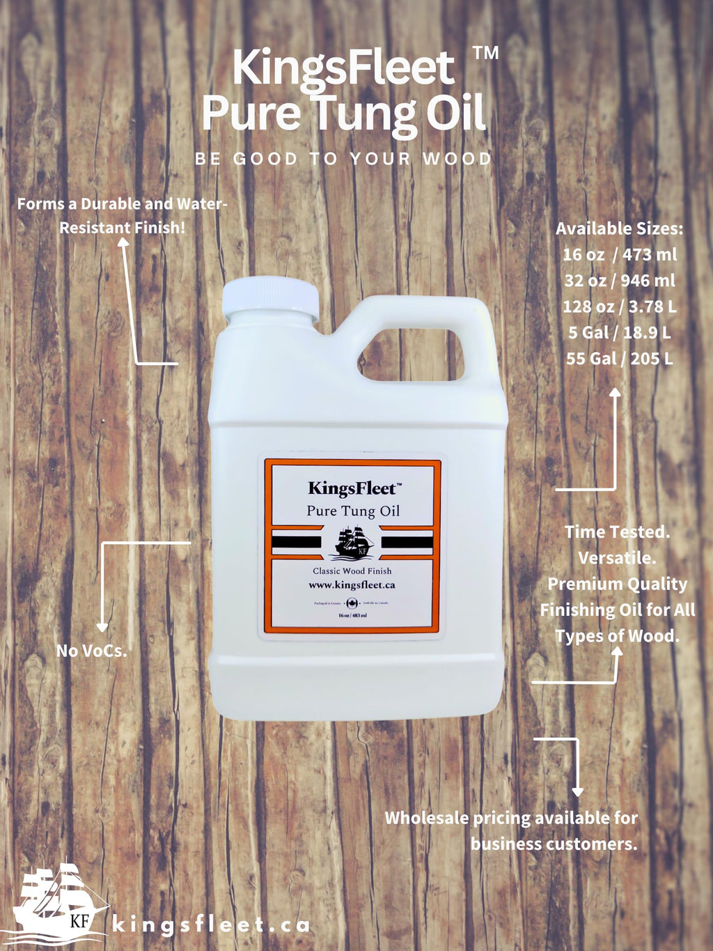 KingsFleet - Pure Tung Oil | 32oz | Classic Wood Finish | Indoor / Outdoor | Restore, Protect, and Maintain!