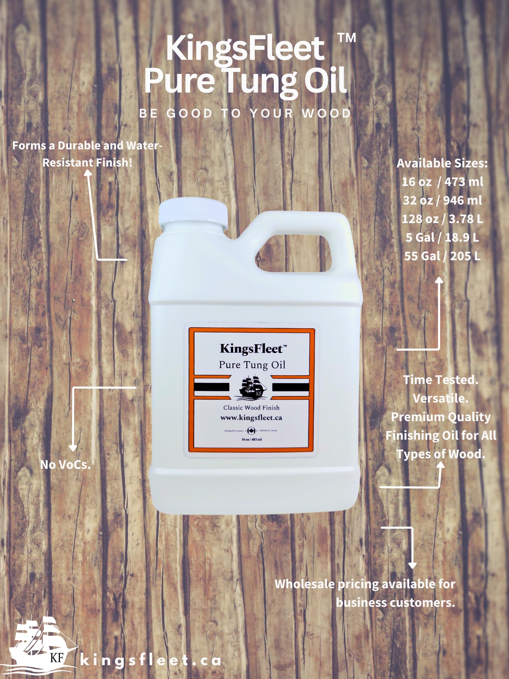 KingsFleet - Pure Tung Oil | 32oz | Classic Wood Finish | Indoor / Outdoor | Restore, Protect, and Maintain!