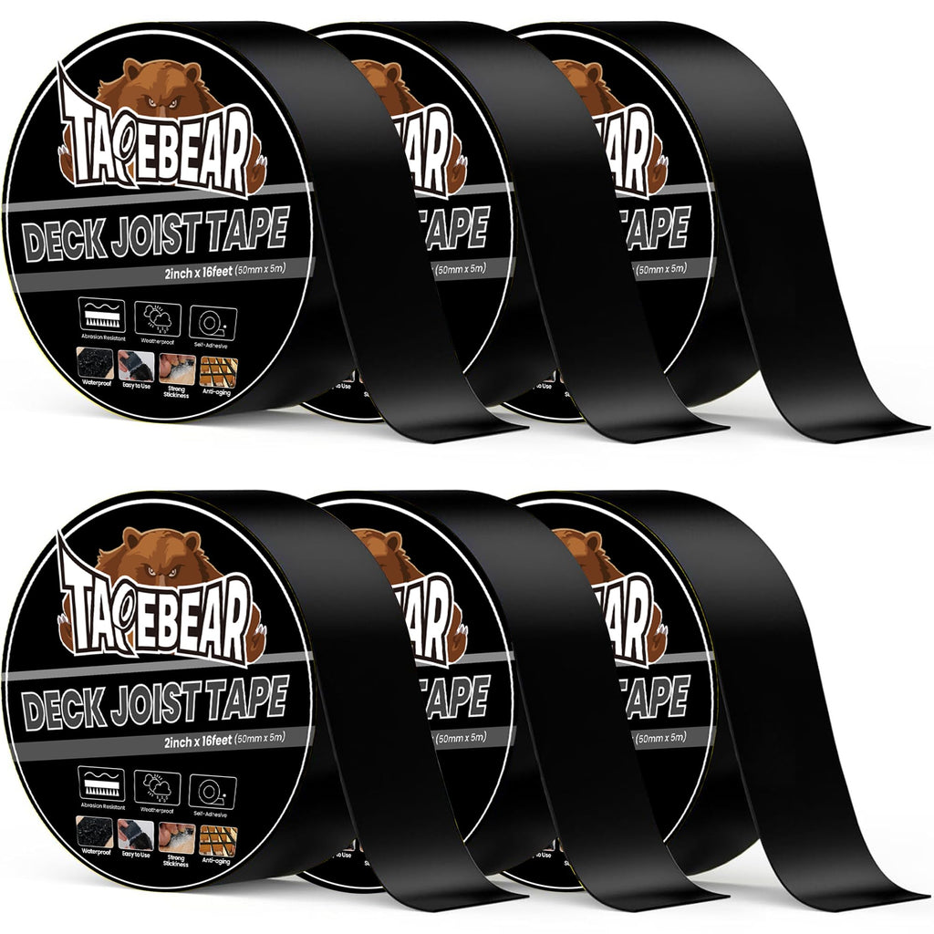 TAPEBEAR Joist Tape for Decking 2"×16feet, Waterproof Weather Resistant Flashing Tape Anti-Corrosion for RV Roof, Wood Decks Beams Rim, 6 Rolls