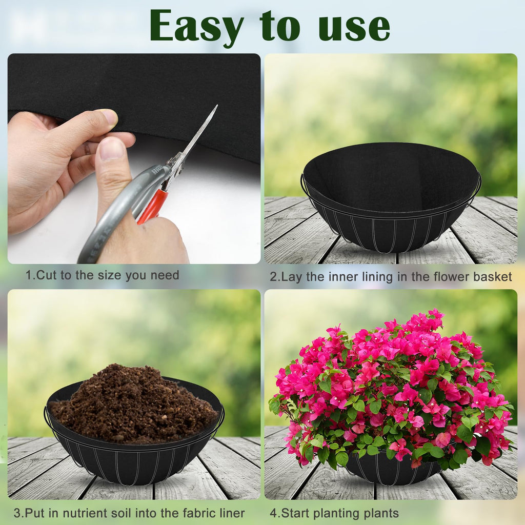 12 x 120 inch Fabric Planter Liner Roll, Felt Plant Box Liner Non Woven Coconut Basket Liner Alternative Flower Pot Mat Black Coco Liner Roll Replacement for Planters Hanging Baskets Garden Window Box