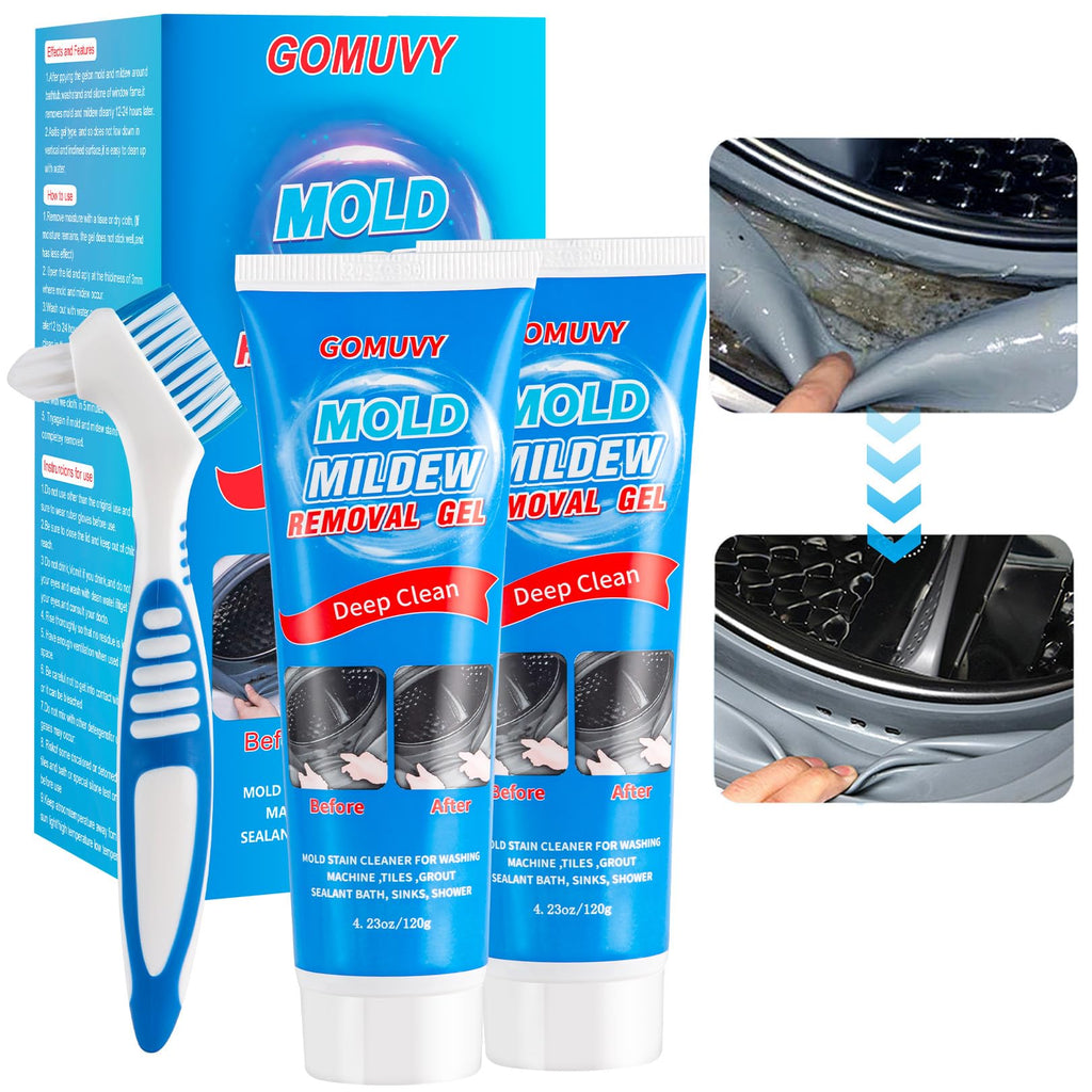 Home Mou-ld Remover Gel, 2 Pack Blck Stain Grout Cleaner, Washing Machine Gel for Washing Machine Refrigerator Strips, Bathroom, Wall, Tiles Grout, Sealant, Glass, Kitchen, Sinks