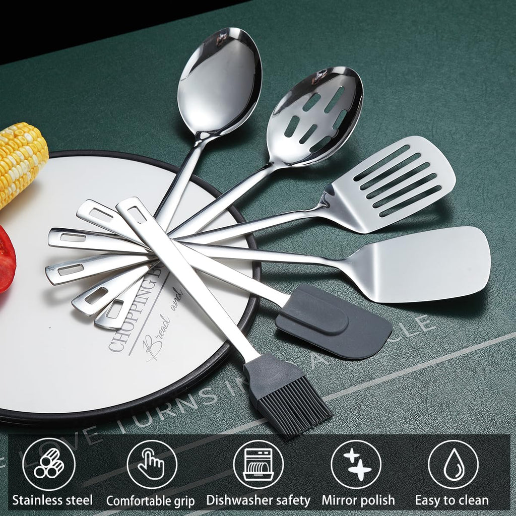 ReaNea Stainless Steel Kitchen Utensils Set 40 Pieces, Cooking Utensil Set with Utensils Holder, Kitchen Gadgets Kitchen Essentials New Home, House, Appartment Must Have, Metal Spatula Set