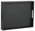 HofferRuffer Rectangle Serving Tray with Hole Handles for Coffee Table, Breakfast, Tea, Food, Butler - Countertop, Kitchen, Vanity Serve Tray, 16.2 x 12.2 x 2 inches, Faux Leather Tray (Black)