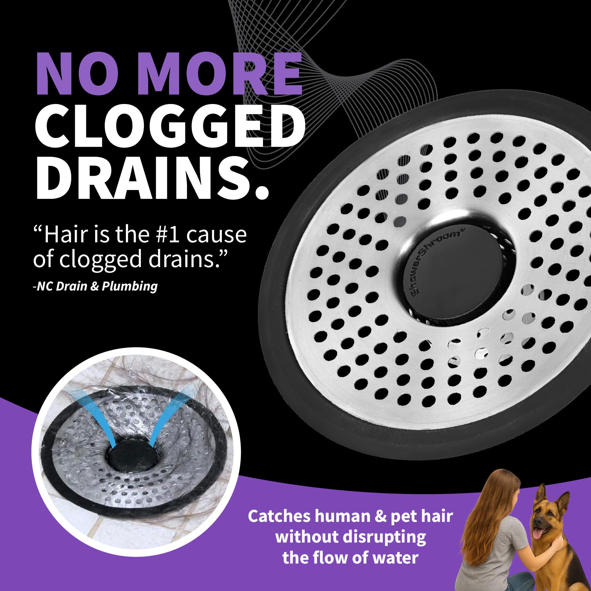ShowerShroom SHSULT755 Ultra Revolutionary Shower Hair Catcher Drain Protector, Stainless