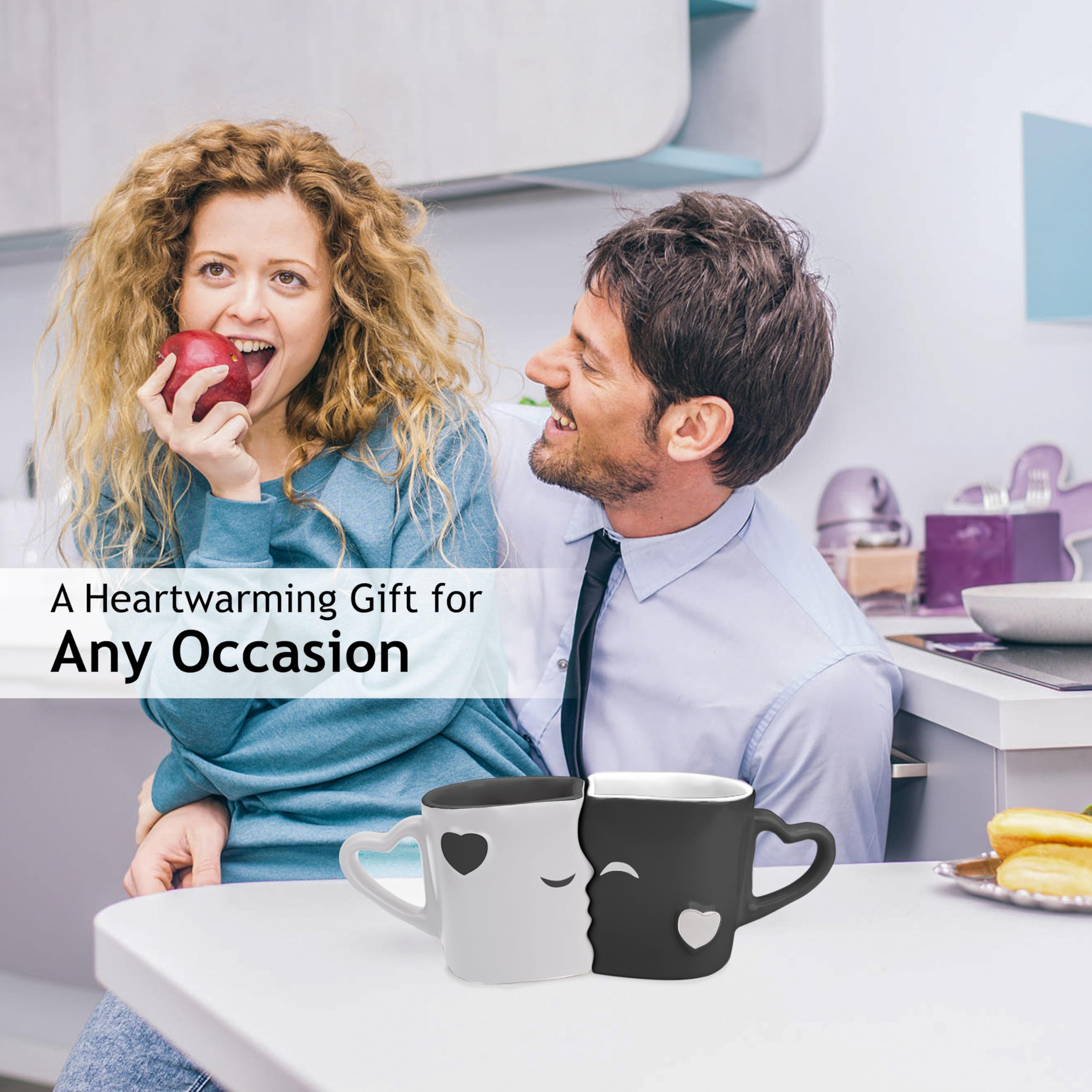 MIAMIO - Coffee Mugs/Kissing Mugs Set Bridal Pair Gift (Grey)