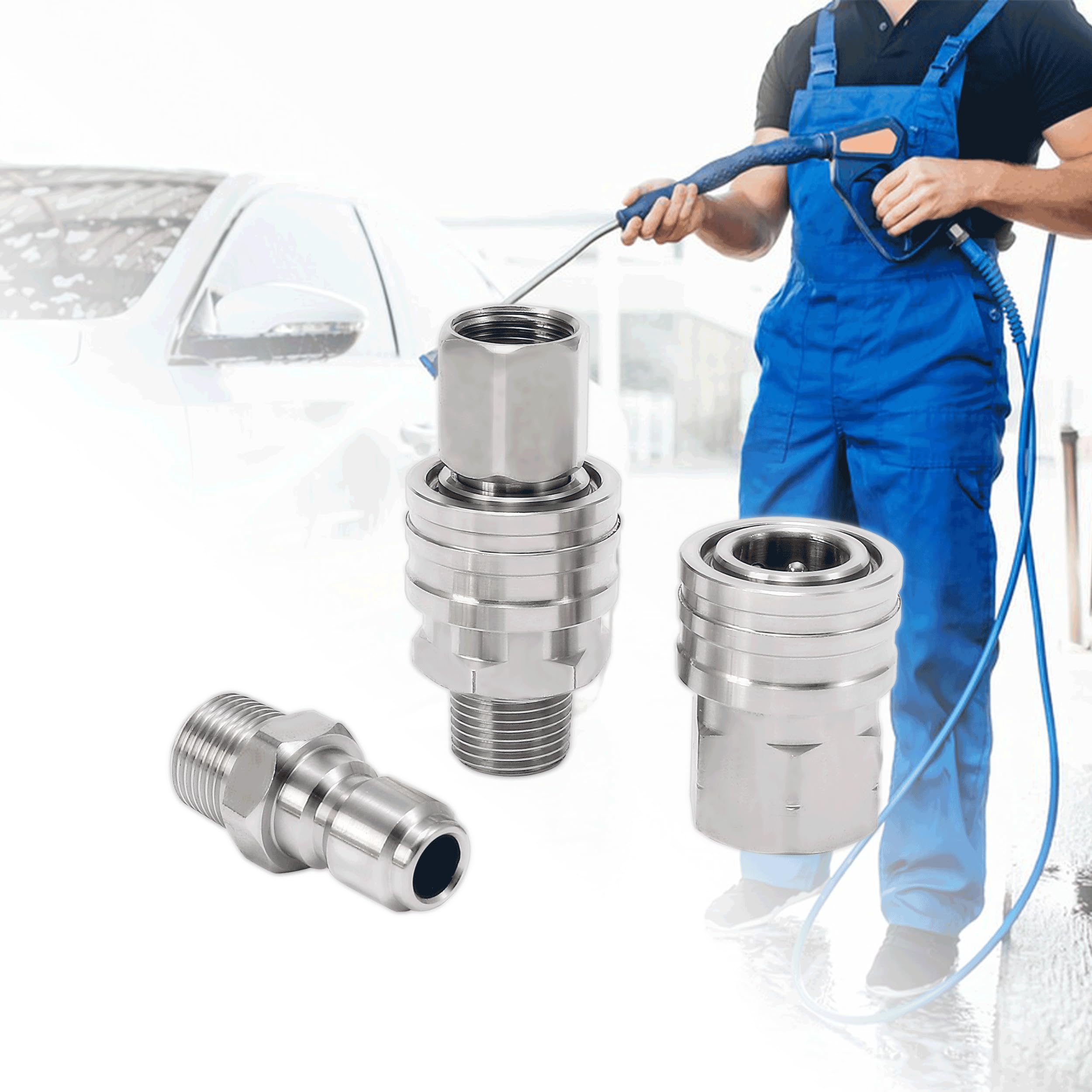 RIDGE WASHER Quick Connect 3/8 Inch Pressure Washer Adapter Set, Stainless Steel Fittings, Female and Male NPT Thread, 4 Pcs