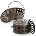 ZENFUN 2 Pack Iron Coil Holders with Lid and Handle, Bronze Incense Coil Burner with Lid, Retro Portable Coil Holder for Camp Use, Indoor, Outdoor, Fireproof, 5.7 Inches Diameter