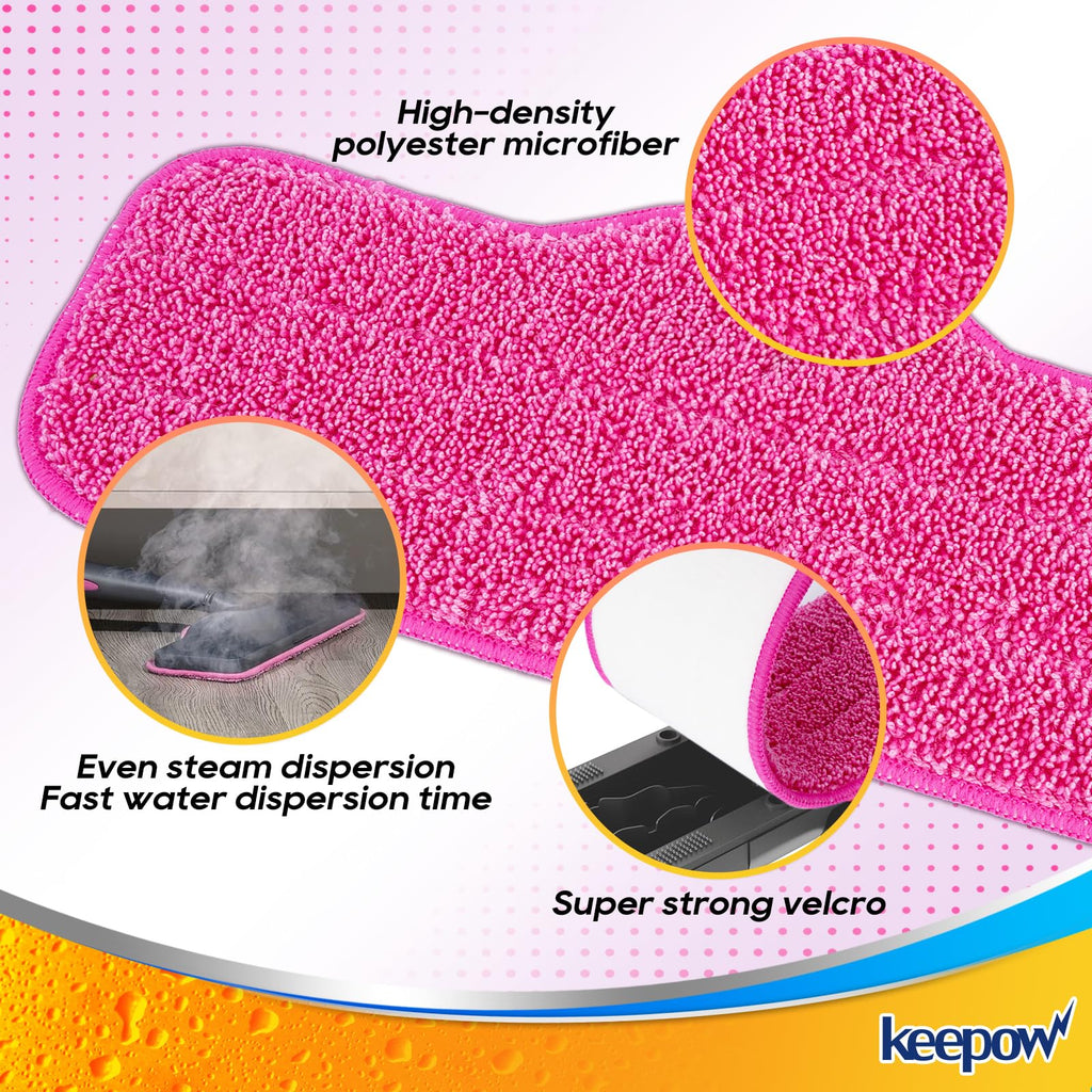KEEPOW 6 Pack Microfiber Pads Steamer Mop Compatible with Schenley Steam Mop, Washable and Reusable Mopping Pads Replacement Accessories Fit for Steam Mop SLFCSM064 & SLFCSM063 Model