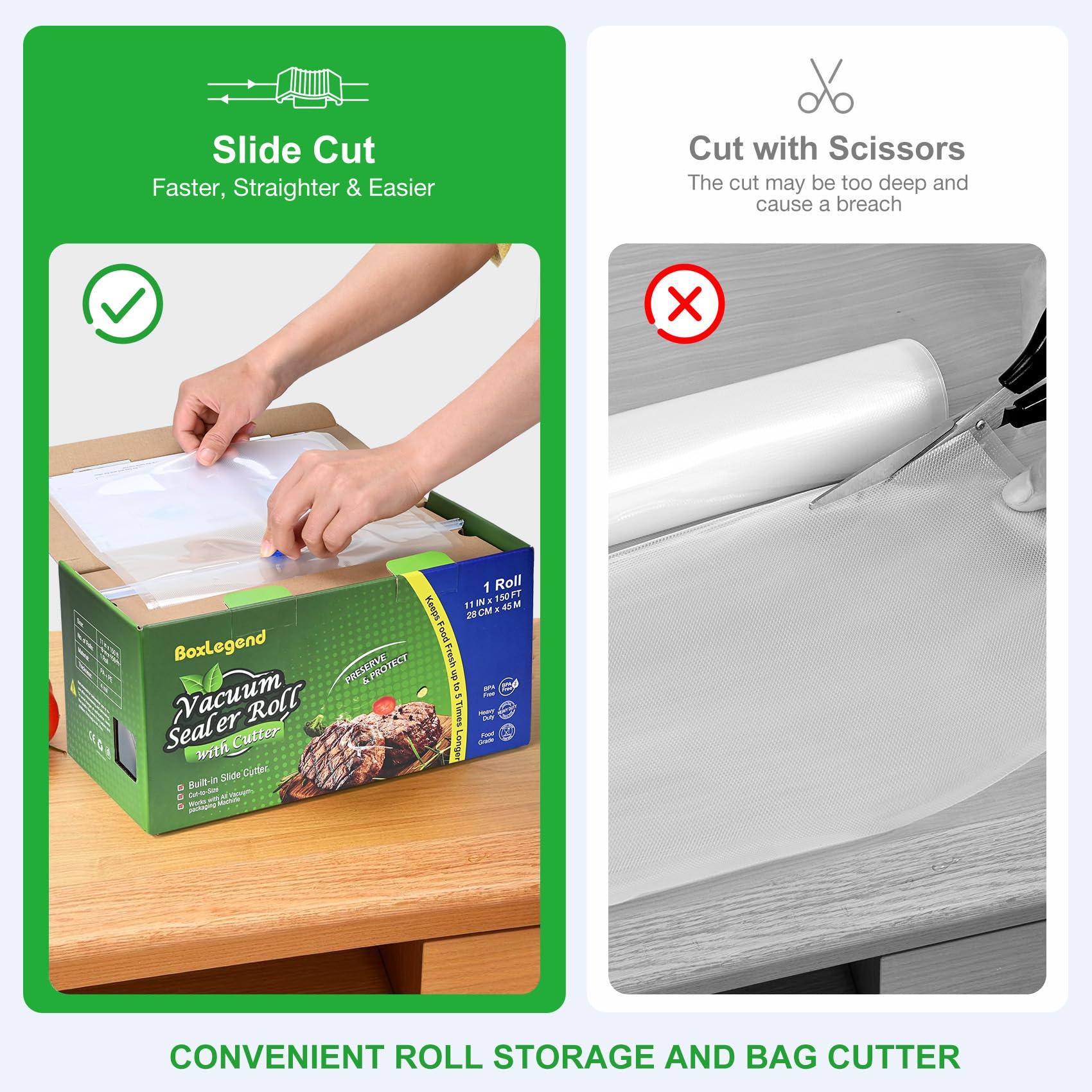 11’’ x 150’ Vacuum Sealer Roll Keeper with Cutter, Vacuum Sealer Bags for Food, Food Saver Bags Rolls, BPA Free, Commercial Grade, Great for Storage, Meal prep and Sous Vide