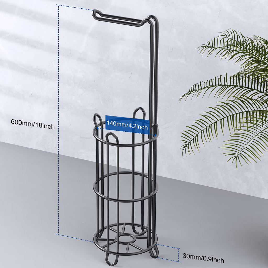 Meangood Toilet Paper Holder Stand and Tissue Paper Roll Dispenser for 4 Mega Rolls, Bathroom Free Standing Tissue Roll Storage Holder Rack, Metal (Black1)