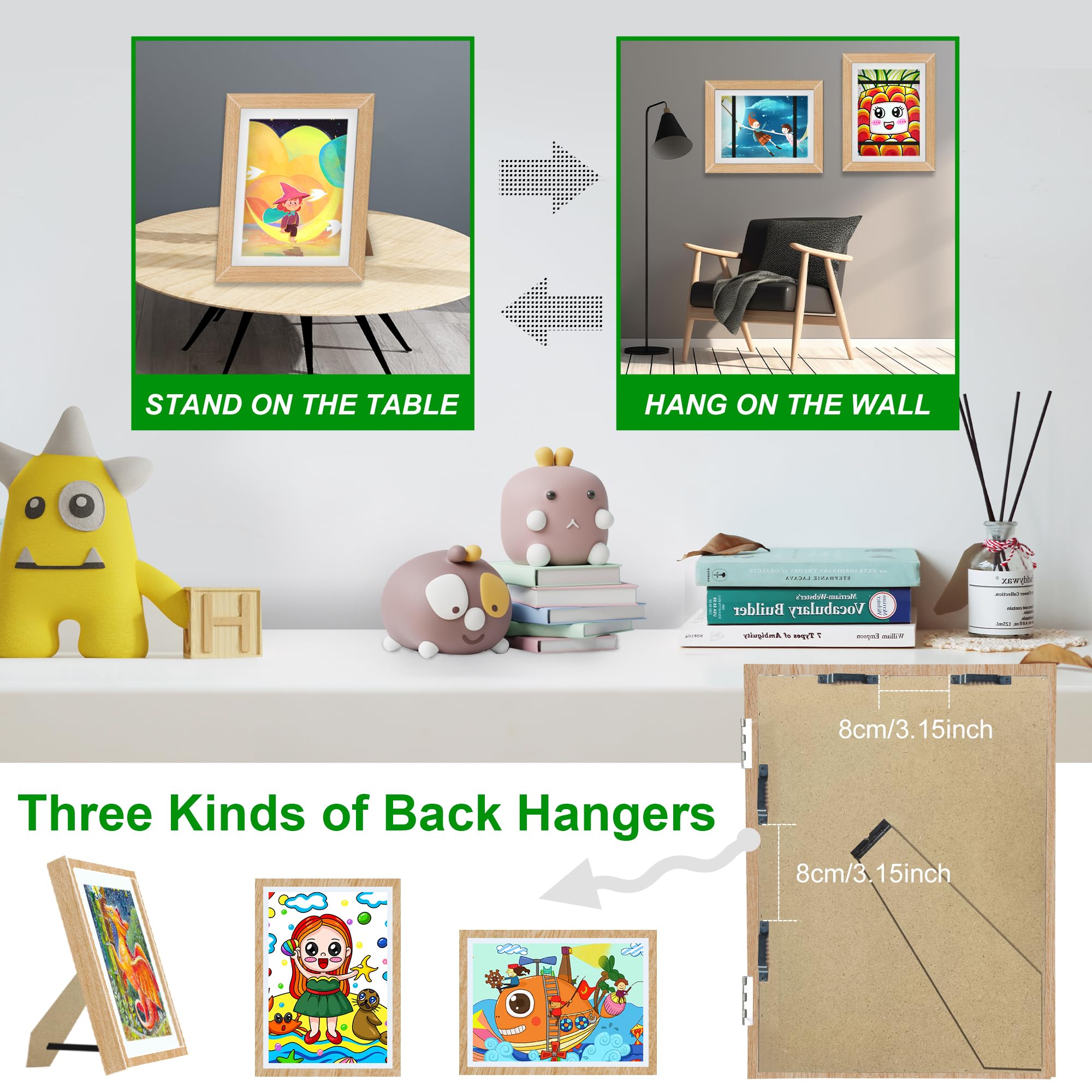 2 Pack Kids Art Frame, 8.5x11 Front Opening Kids Artwork Frames Changeable, Chind Artwork Display Storage Frame for 3D Picture Crafts, Children Drawing Hanging Art, Holds 50-100 Pcs (Walnut)