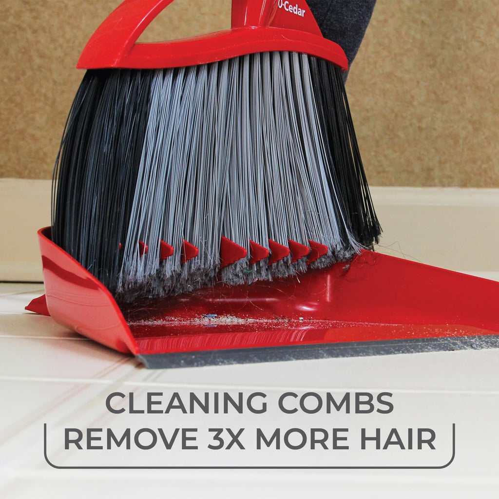 O-Cedar Pet Pro Broom & Step-On Dustpan PowerCorner, Red