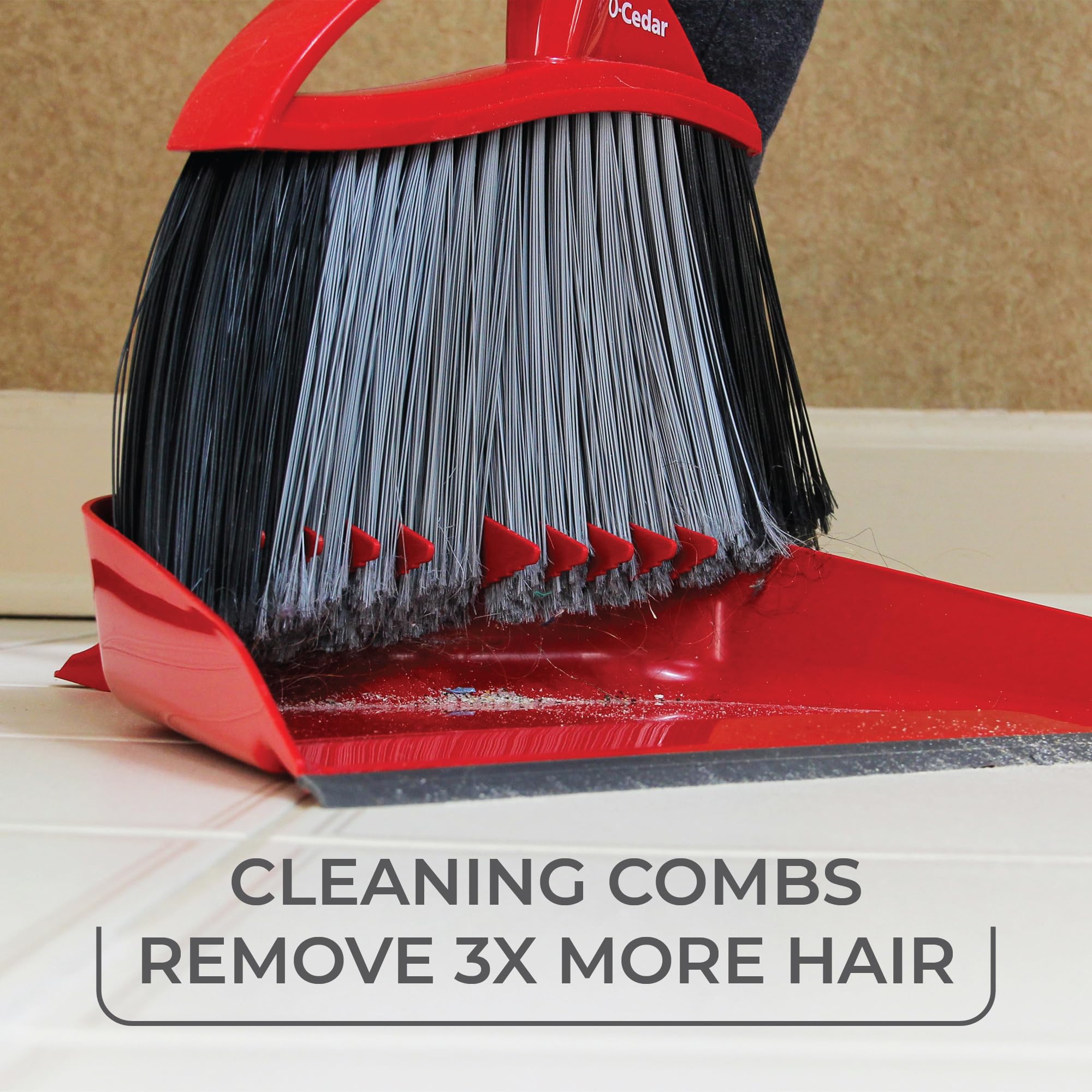 O-Cedar Pet Pro Broom & Step-On Dustpan PowerCorner, Red