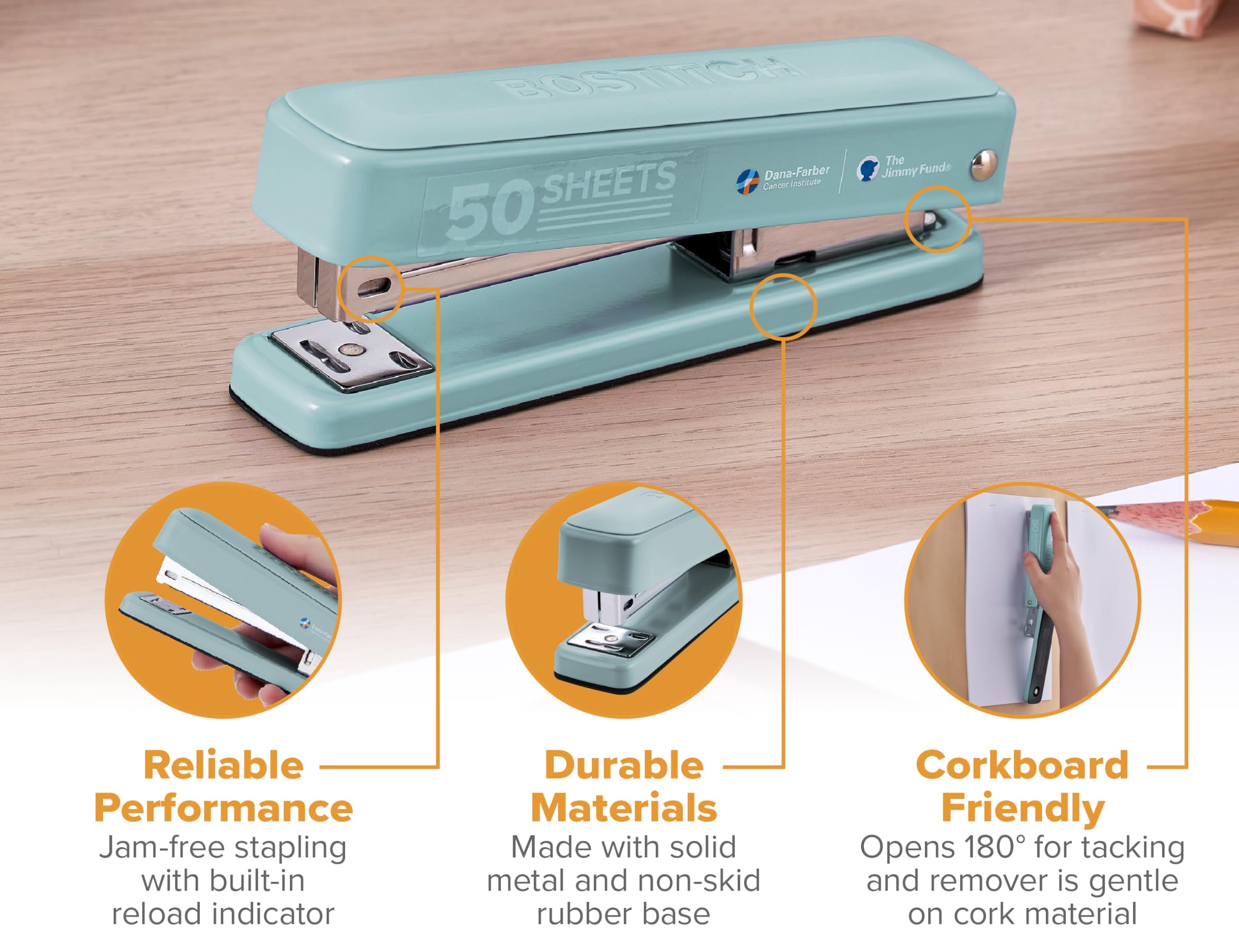 Bostitch Titan Heavy Duty Metal Stapler, 50 Sheet Capacity with 1250 Staples and Ergonomic Staple Remover, Jam Free Stapling, Full Strip Stapler for Desk, Office and Classroom, Sage